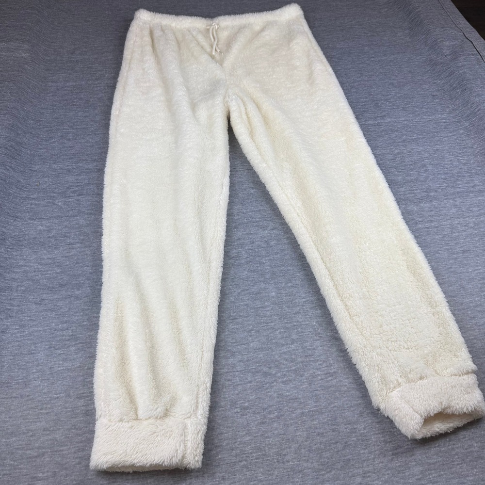 Y2K Charlotte Russe Fuzzy Soft Jogger Pants Women's Cream Drawstring Waist‎